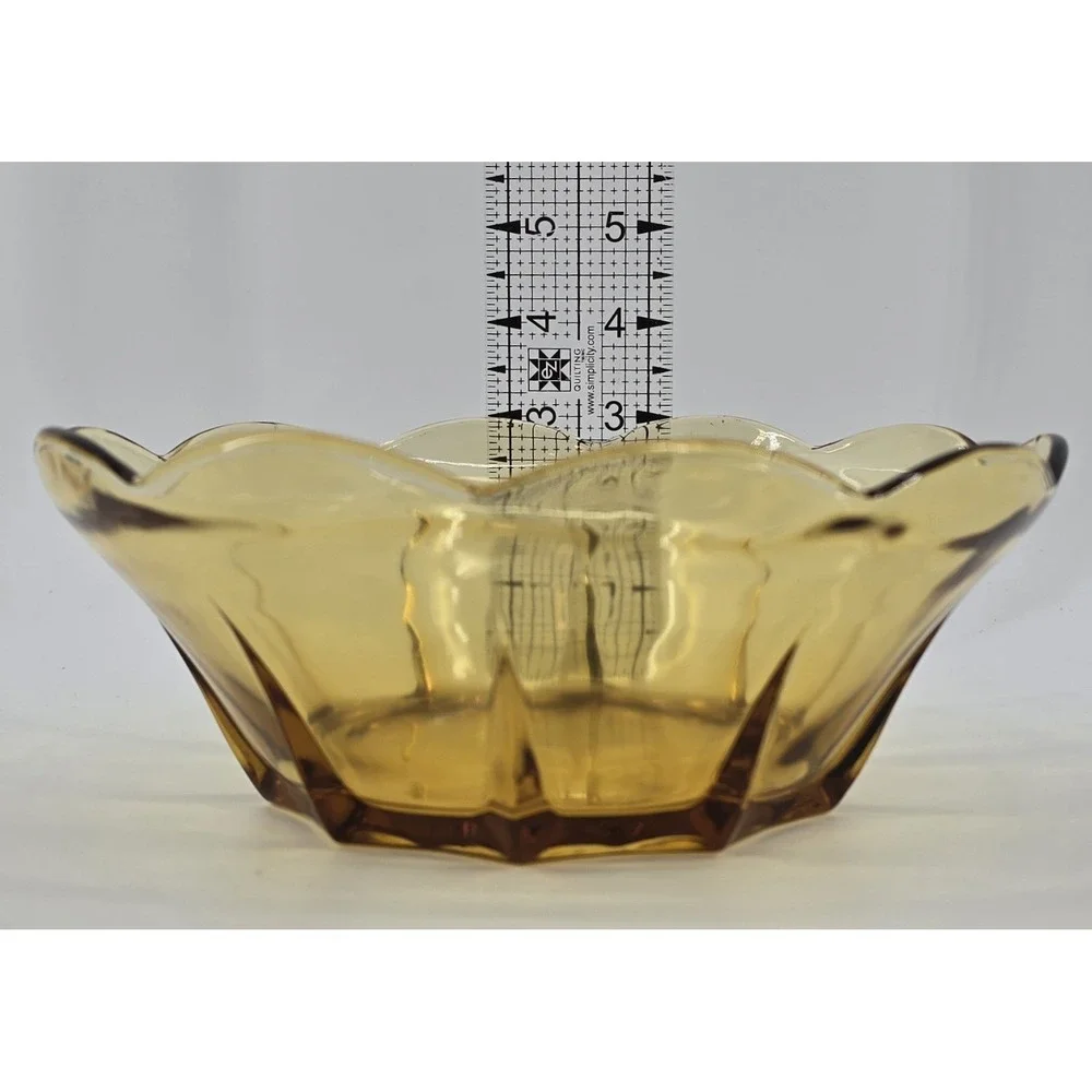 Vintage 70s Anchor Hocking Amber Glass Bowl Panel Slant Side Scalloped‎ Rim 8x3
